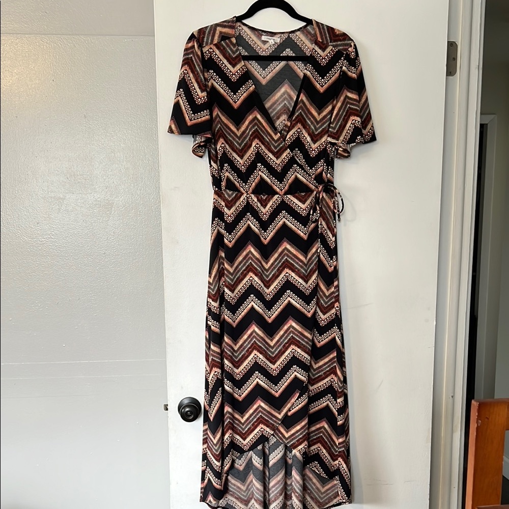 Maurice’s Chevron Patterned Black and Brown Wrap Dress